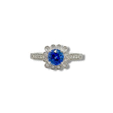 14K W Gold 1.01ctw Sapphire 0.17ctw Diamond H/SI1 Halo Ring