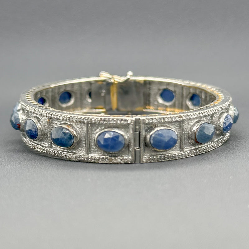 Estate SS 19.00cttw Sapphire & 1.13cttw H-I/SI1-2 Diamond Bangle Bracelet - Walter Bauman Jewelers