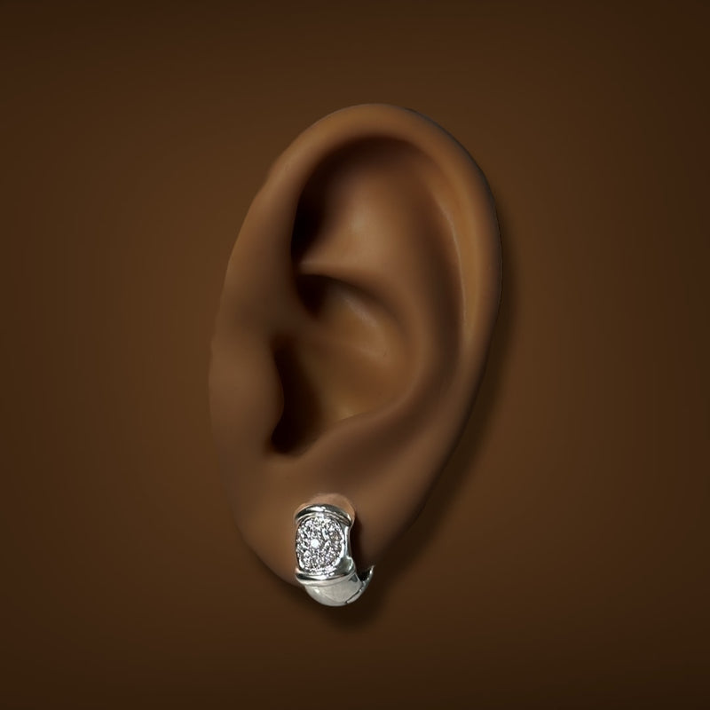 Estate 14K W Gold 0.19ctw Diamond Huggie Earrings