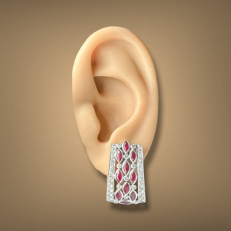 Estate 18K W Gold 2.40ctw Garnet & 1.57ctw Diamond Earrings