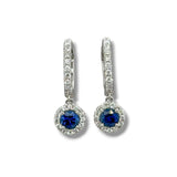 14K W Gold 0.28ctw G-H/SI1 Diamond and 0.61ctw Sapphire Hoop Earrings