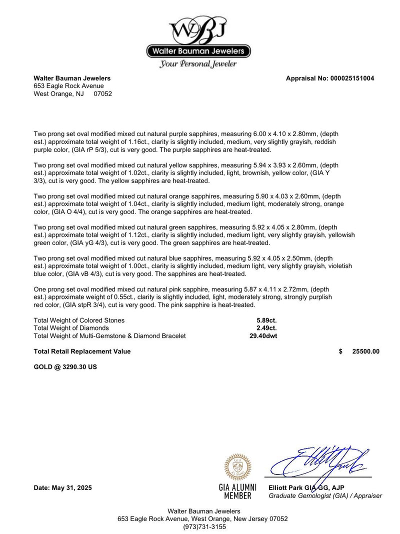 Estate 14K W Gold 5.89ctw Sapphire & 2.49ctw Diamond Bracelet