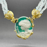 Estate 18K Y Gold 172.30ctw Agate & Aquamarine & 0.33ctw Diamond Necklace