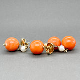 Estate 14K Y Gold 48.64ctw Coral & Pearl Dangle Earrings