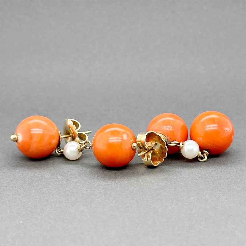 Estate 14K Y Gold 48.64ctw Coral & Pearl Dangle Earrings
