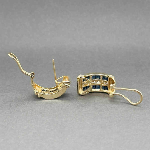 Estate 14K Y Gold 1.92ctw Sapphire & 0.34ctw Diamond J Hoop Earrings