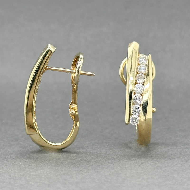 Estate 14K Y Gold 1.10ctw Diamond J Hoop Earrings