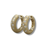 14K Y Gold 0.34ctw G/SI1 Brushed Finish Pave Set Diamond Hoop Earrings