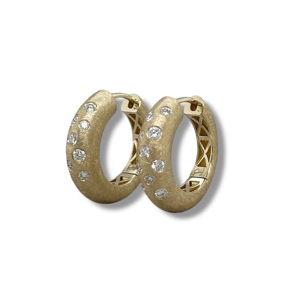 14K Y Gold 0.34ctw G/SI1 Brushed Finish Pave Set Diamond Hoop Earrings