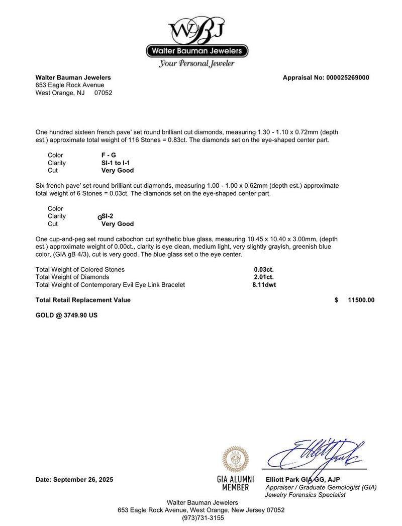 Estate 18K Y Gold 2.04ctw Sapphire & Diamond Evil Eye Bracelet