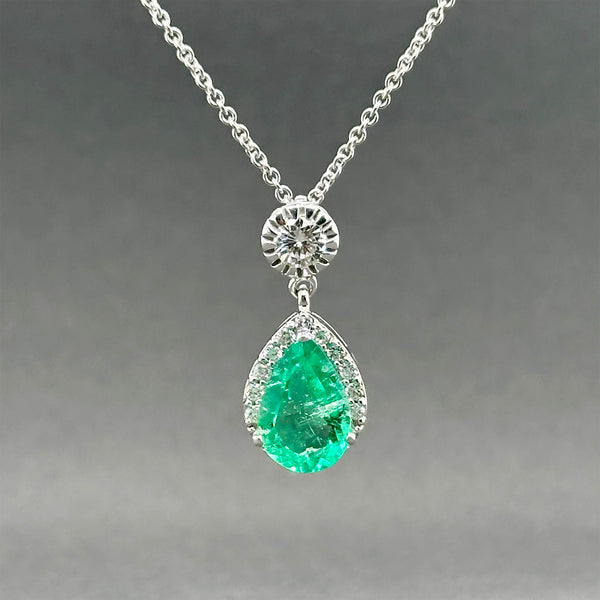 Estate 14K W Gold 1.87ct Emerald & 0.46ctw Diamond Pendant