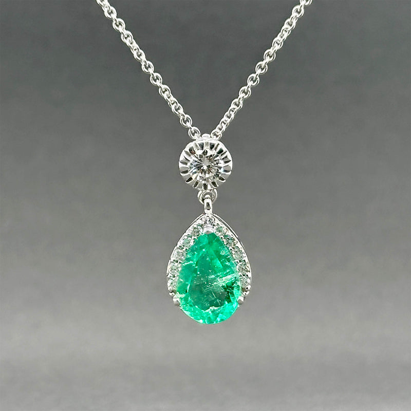 Estate 14K W Gold 1.87ct Emerald & 0.46ctw Diamond Pendant