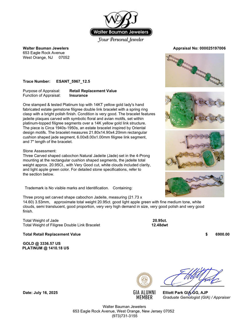 Estate Platinum 20.95ctw Jadeite Bracelet