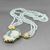 Estate 18K Y Gold 172.30ctw Agate & Aquamarine & 0.33ctw Diamond Necklace