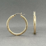Estate 14K Y Gold 29.8mm Wheat Engraved Hoop Earrings