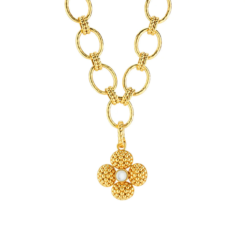Brass YGP MOP Berry Clover Double Sided Pendant