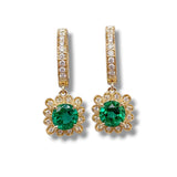 14K Y Gold 0.26ctw Diamond and 1.28ctw Emerald Drop Earrings