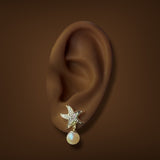 Estate 14K Y Gold 0.01ctw K/I2 Diamond & Pearl Starfish Earrings