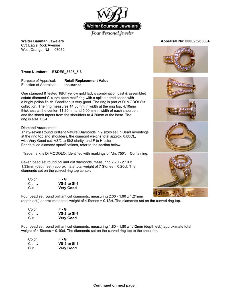 Estate Di Modolo 18K Y Gold 0.80ctw Diamond Ring