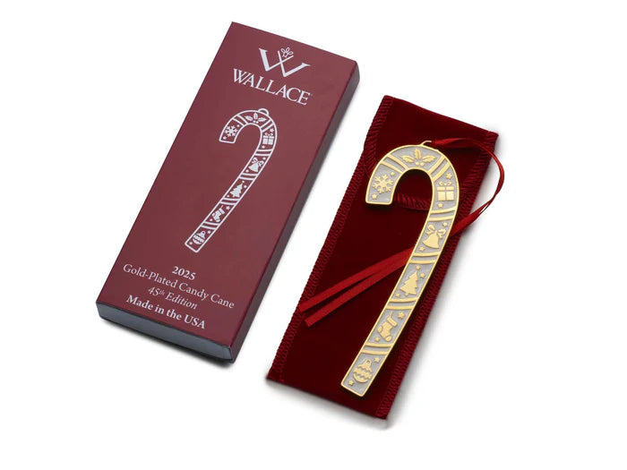 2025 Gold Plated And Enameled Wallace Candy Cane Ornament 45th Edition