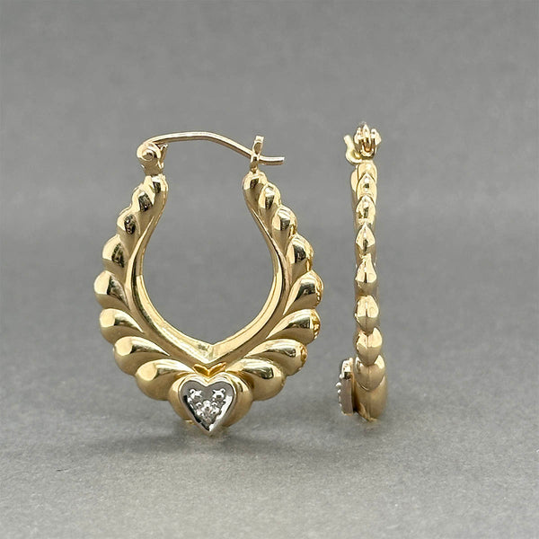 Estate 14K TT Gold 0.02ctw Diamond Heart Hoop Earrings