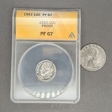 Estate 0.900 Silver 1953 Proof Rosevelt Dime ANACS PF 67 Brilliant Gem Uncirculated