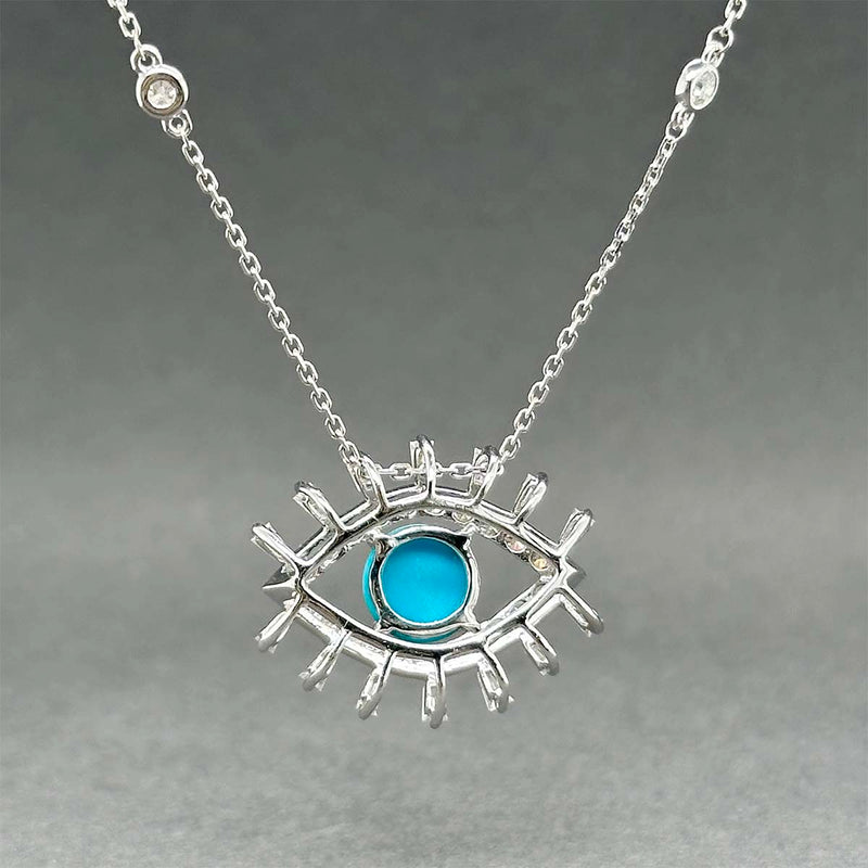 Estate 14K W Gold 1.27ct Turquoise & 0.87ctw Diamond Evil Eye Pendant