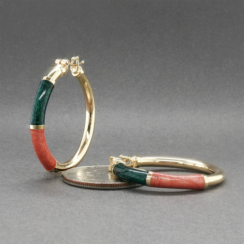 Estate 18K Y Gold Enamel Hoop Earrings