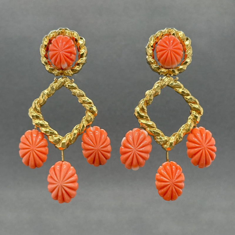 Estate Robert Wander 18K Y Gold 58.12ctw Pink Coral Dangle Earrings