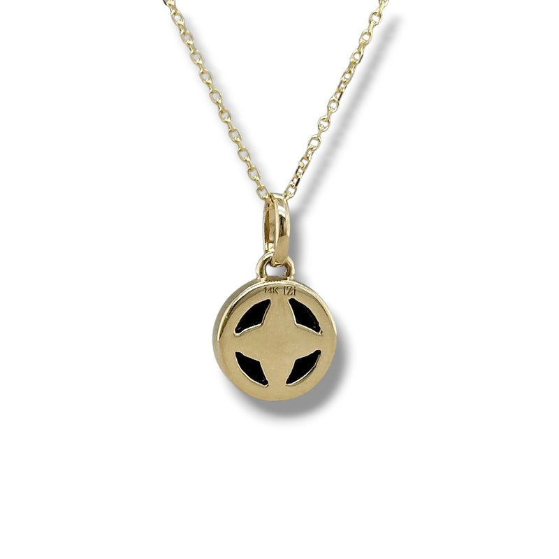 14K Y Gold 0.01ct Round Diamond and Onyx Bezel Set Pendant