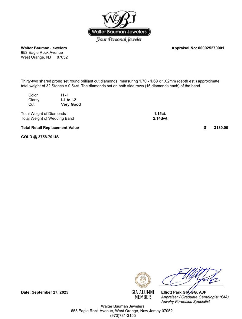 Estate 14K W Gold 1.15ctw Diamond 3 Row Ring