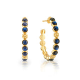 Brass YGP Labradorite Berry Gem Medium Hoop Earrings