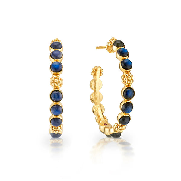 Brass YGP Labradorite Berry Gem Medium Hoop Earrings