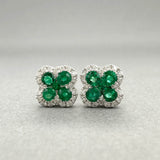Estate 14K W Gold 0.34ctw Emerald & 0.11ctw Diamond Stud Earrings