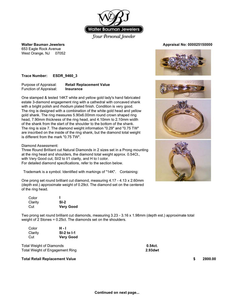 Estate 14K TT Gold 0.54ctw Diamond Eng. Ring