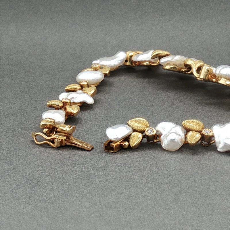 Estate 18K Y Gold Freshwater Pearl & 0.36ctw Diamond Bracelet