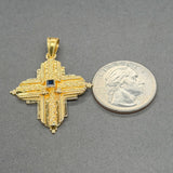 Estate 18K Y Gold Sapphire 43.1mm Cross Pendant