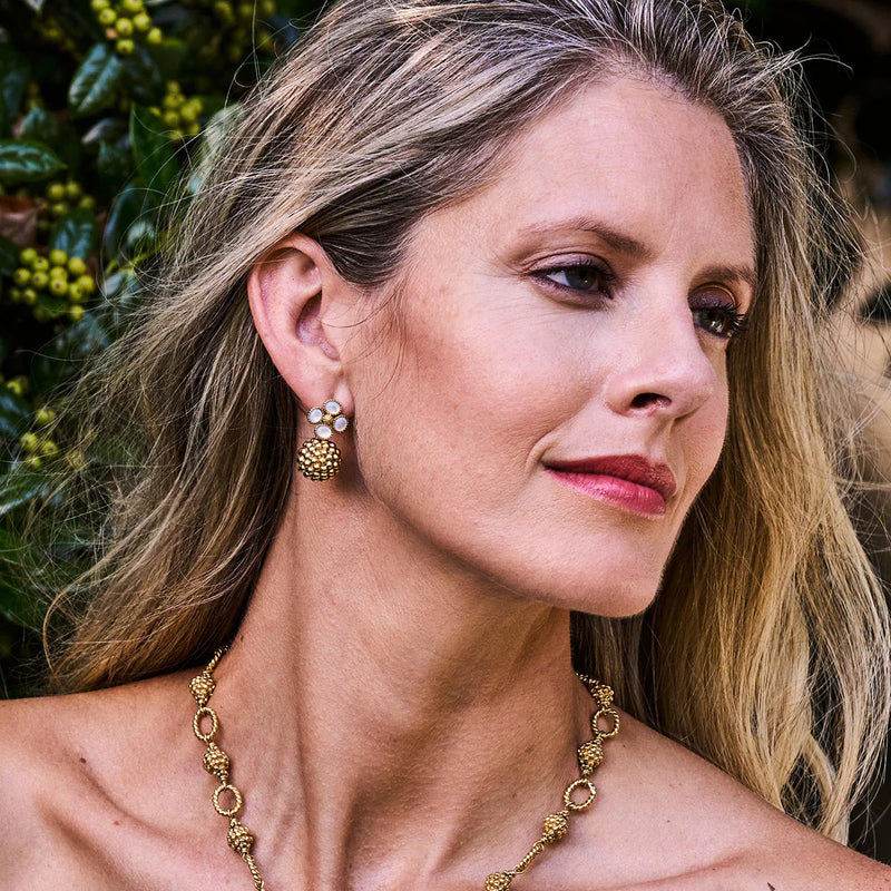 Brass YGP MOP Berry Clover Drop Earrings