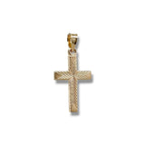 14K Y Gold V Design Hollow Dia Cut Cross 20mm x 11.5mm