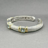 Estate Judith Ripka SS 18 3.96ctw Blue Topaz & 0.08ctw Diamond Cuff Bracelet