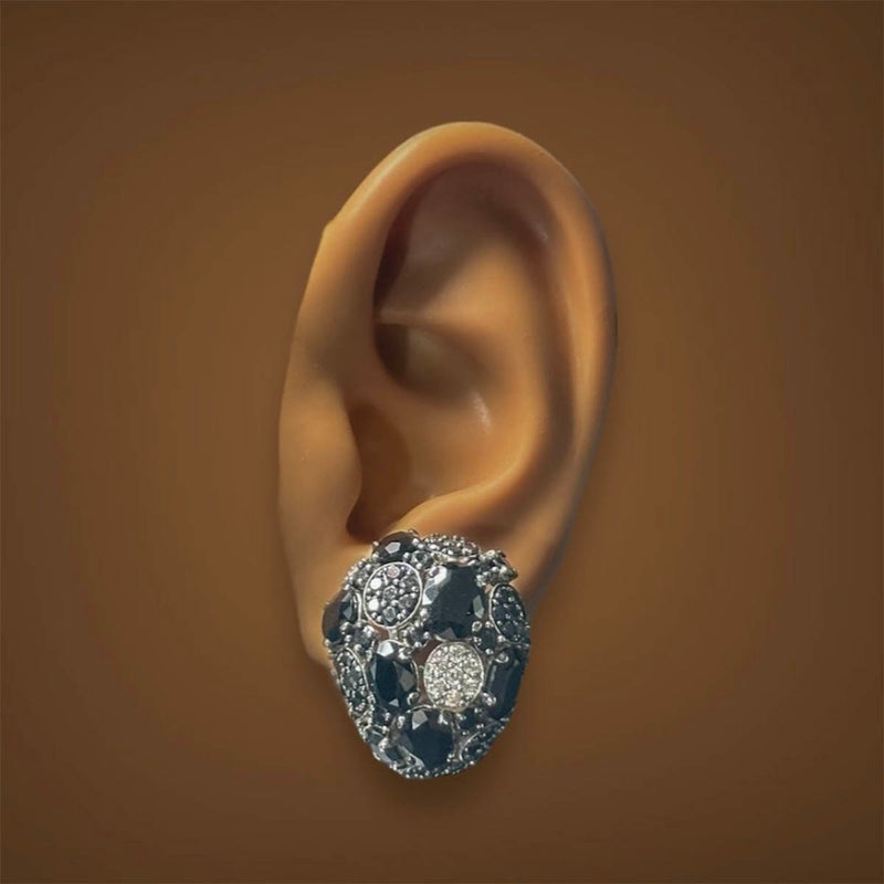 Estate Roberto Coin 18K W Gold 15.13ctw Onyx & Diamond Earrings