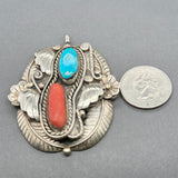 Estate P.Smith SS Turquoise & Coral Pendant