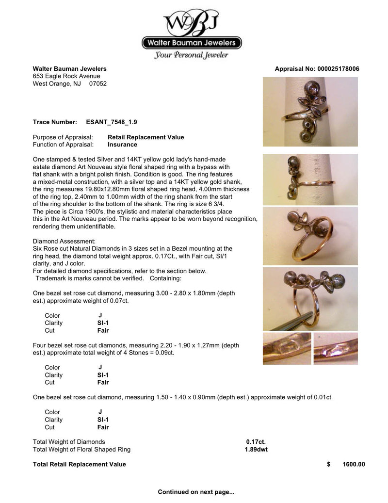 Estate SS 14 Art Nouveau 0.17ctw Diamond Ring