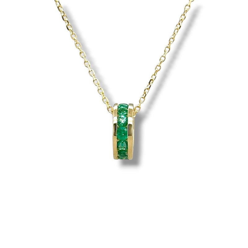 14K Y Gold 0.26ctw Emerald Rondell Pendant