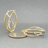 Estate 14K Tri-Color 30.1mm Oval Hoop Earrings