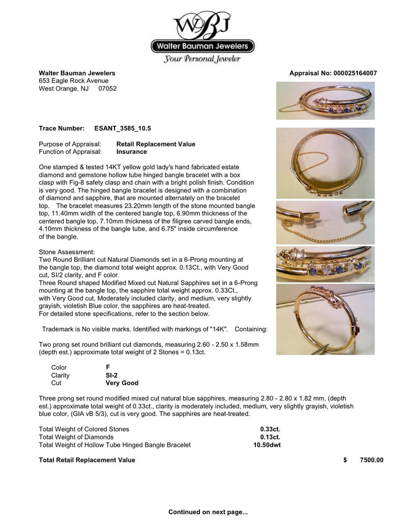 Estate 14K Y Gold 0.33ctw Sapphire & 0.13ctw Diamond Bracelet