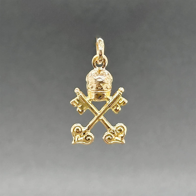Estate 18K Y Gold Vatican Keys & Papal Tiara Pendant