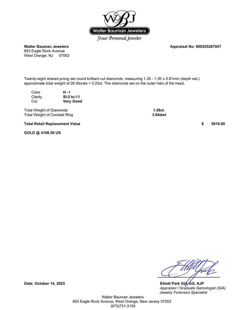 Estate Effy 14K W Gold 1.59ctw Diamond Cocktail Ring