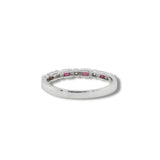 14K W Gold 0.12ctw Ruby 0.08ctw G/SI1 Milgrain Diamond Band