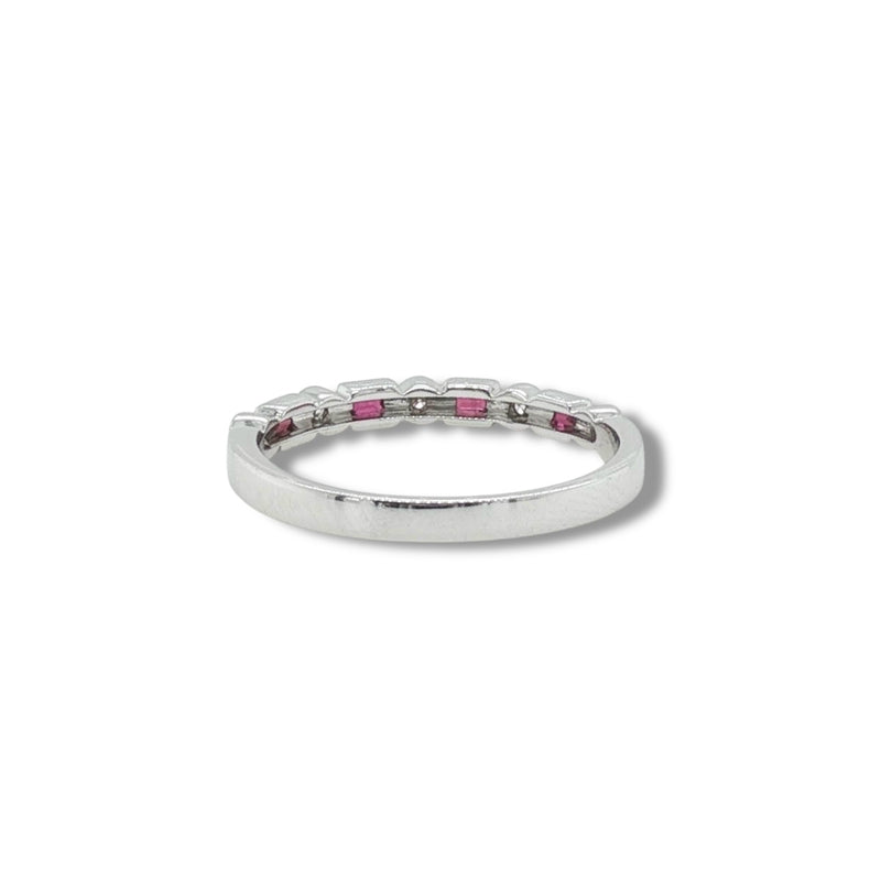 14K W Gold 0.12ctw Ruby 0.08ctw G/SI1 Milgrain Diamond Band